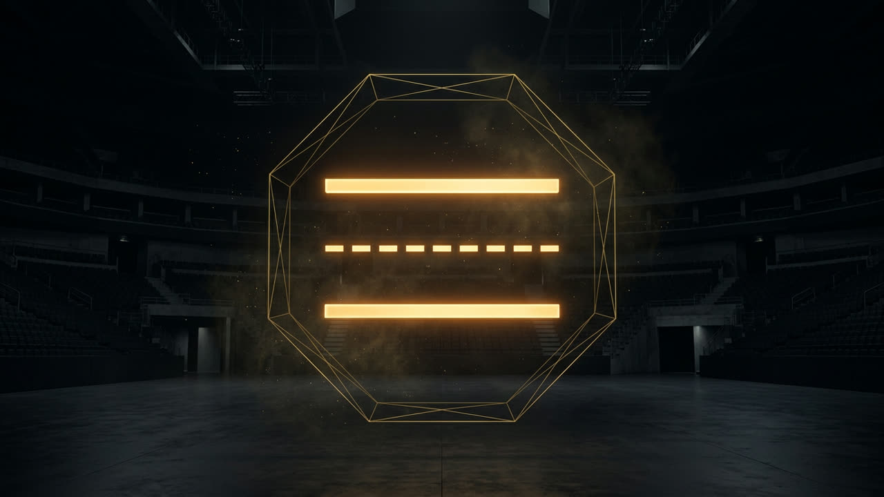 Two solid gold bars with a dashed gold line between them inside a dark octagon