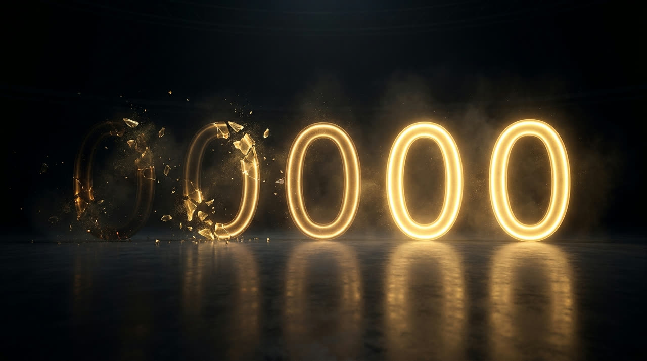 A row of glowing golden rings in a dark arena, two of them shattered into fragments
